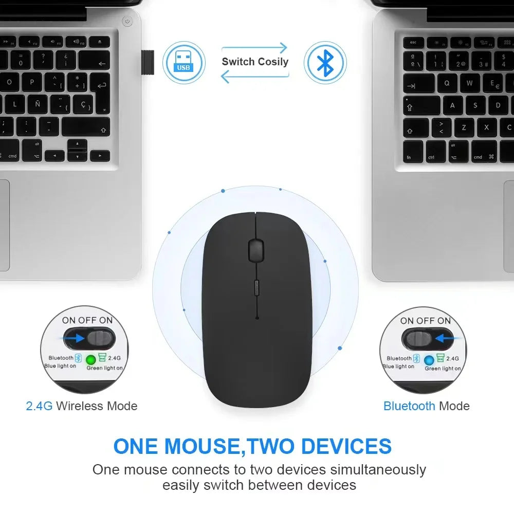 Wireless Maus Slim Bluetooth-kompatibel 2.4G Computer-Mäuse Portable Rechargeable/Battery Cordless Maus für iPad Laptop Desktop