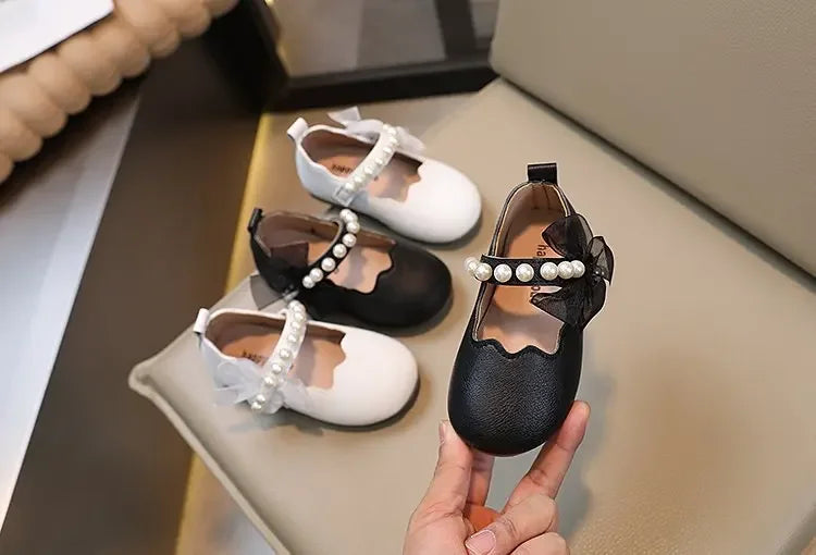 Mädchen Performance Schuhe 2025 - Frühling Herbst Baby Weiche Sohle Flats - Kinder Prinzessin Perlen Mary Janes mit Spitze Süß 7-13J