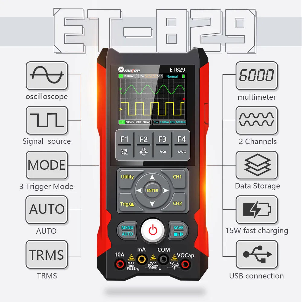 TOOLTOP ET829 2 Kanal 80MHz Digital Speicher Oszilloskop Multimeter Signal Generator 3 in 1 Elektronik Automobil Strom Reparatur