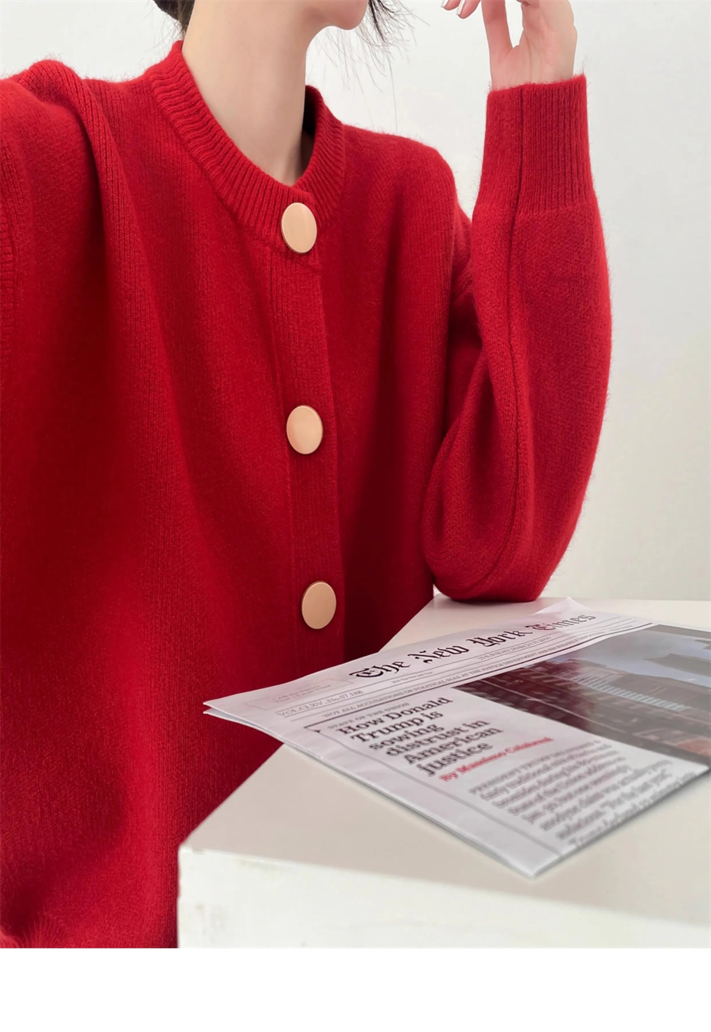 AOSSVIAO Strickjacke O-Ansatz - Größe L, Elastizität Hoch