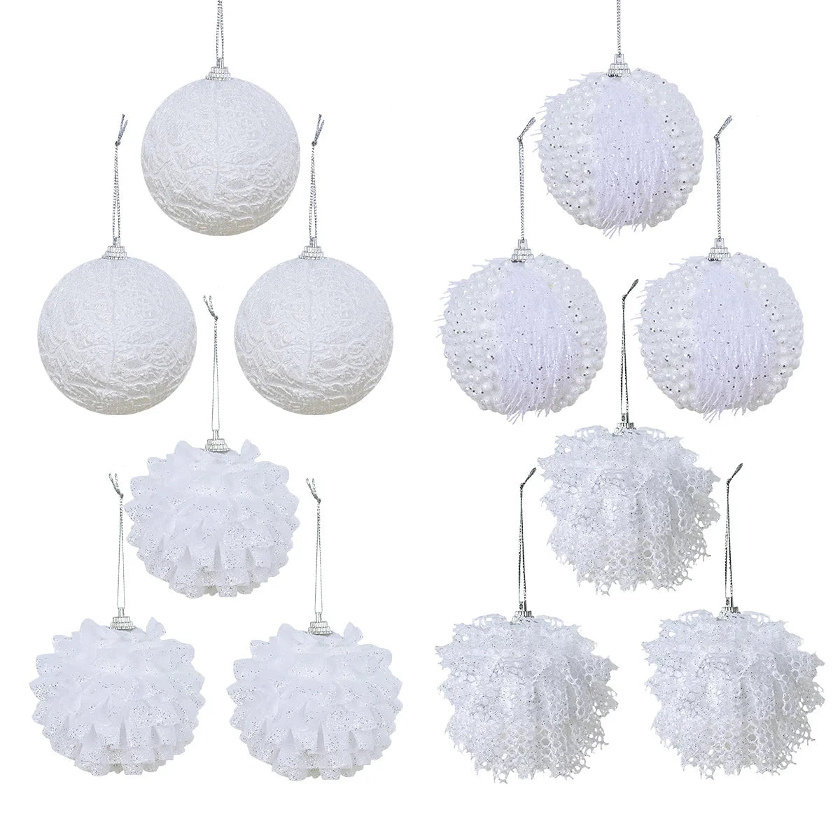 EverLace Weihnachtskugeln Schneeweißes Design - Kapazität 12 Stück, Ø8 cm