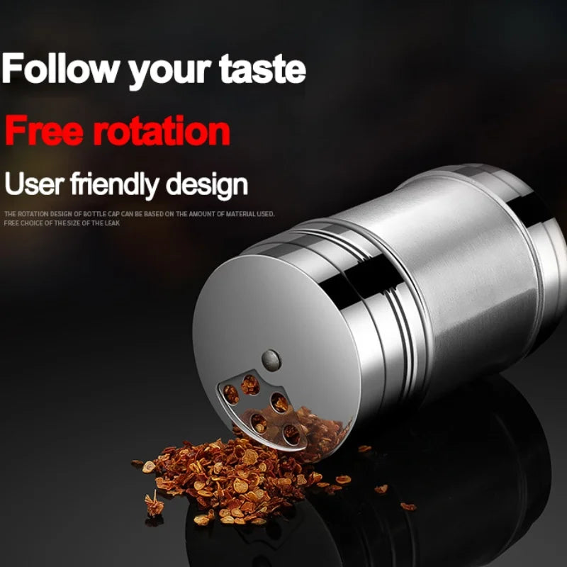 JJYY Salt Sugar Bottle Rotating Cover Multi-purpose Stainless Steel Kitchen Gadgets Spice Pepper Shaker Spice Jar Seasoning Can