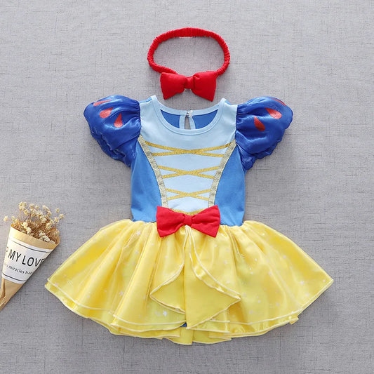 Baby Romper Infant Girl Tutu Dress Jumpsuit Headband Outfits Snow White Princess Clothes Cute Dress Halloween Party Costume