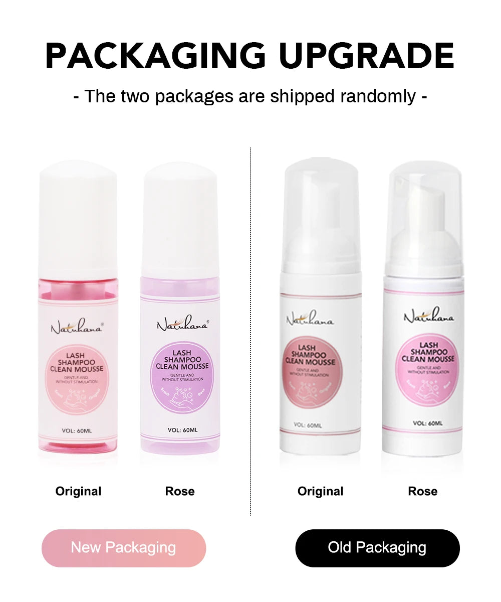 NATUHANA 60ml Gentle Lash Cleansing Mousse No Irritation Eyelash Shampoo for Extensions Grafting Makeup Remover Glue Cleanser