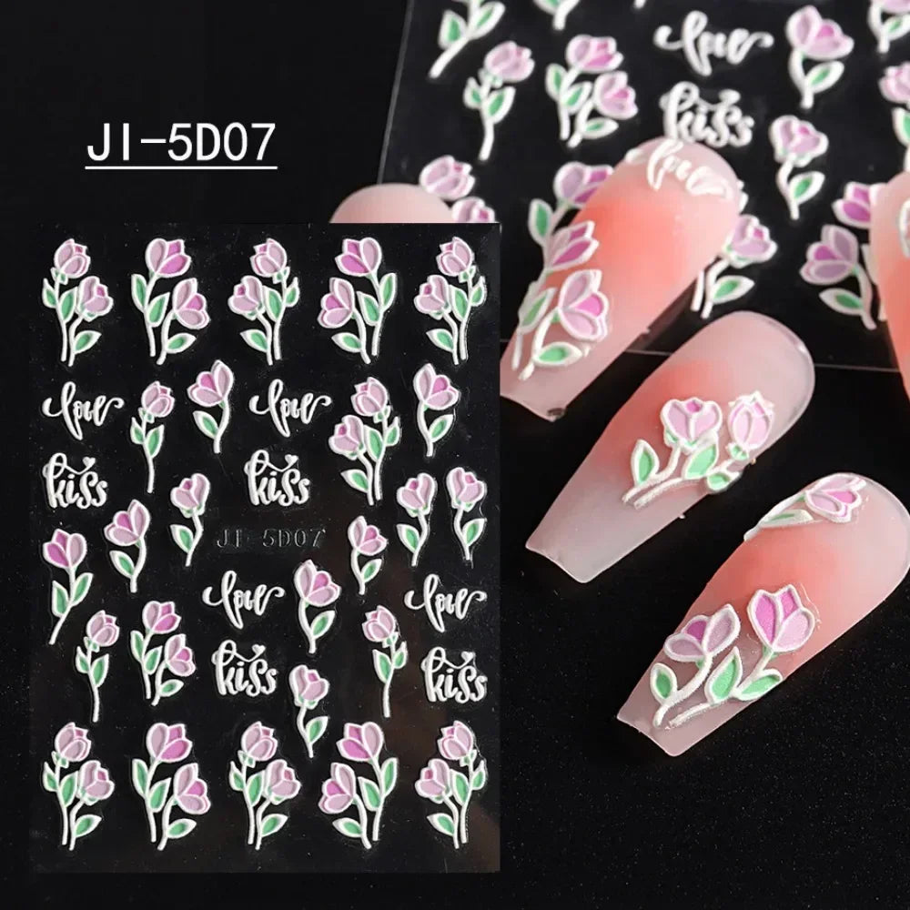 Autocolante pentru unghii Choice 5D Cherry Blossom - set de 10 aurii 3D