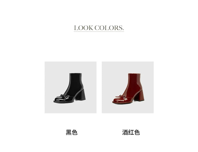 Elegant High Heels Women Ankle Boots Bow Sweet Shoes Winter New 2025 Trend Chunky Pu Leather Party Dress Snow Boots Pumps Mujer