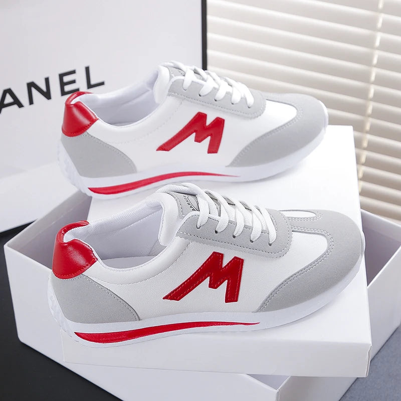 Women 2025New Women Casual Walking Shoes Spring Flat Lace-up Leather High Quality Sneakers Fashion Sports Shoes Zapatillas Mujer