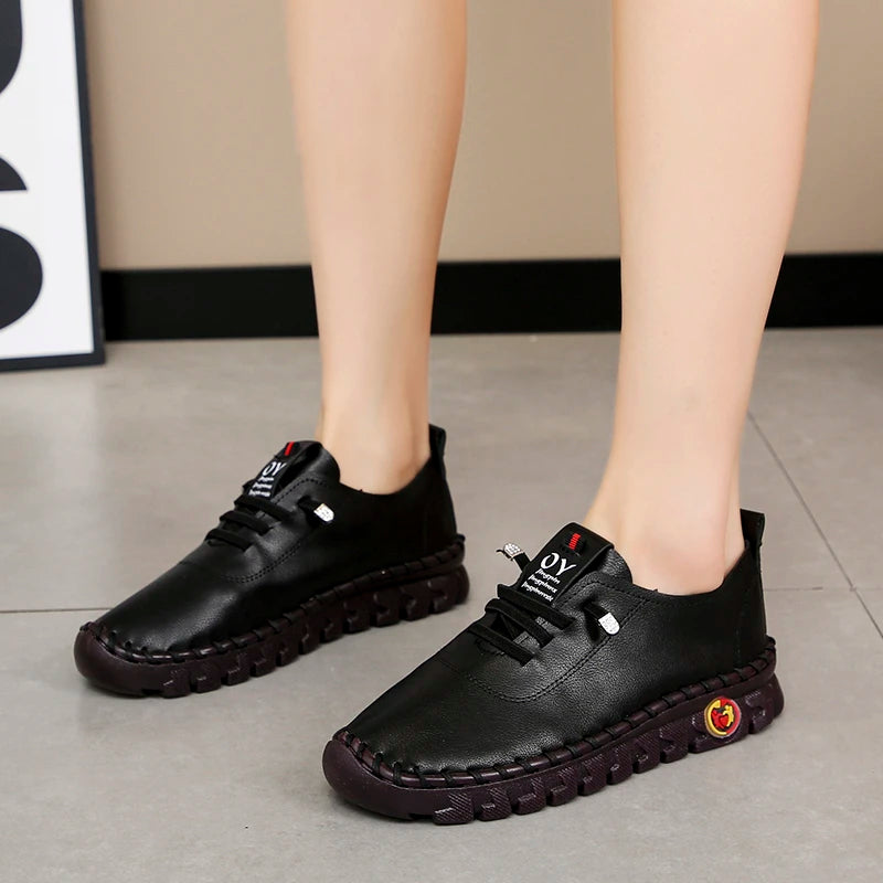Sneakers Women Shoes Loafers Lace Up Leather Flat New Spring Ladies Casual Shoes Outdoor Travel and Walking Women Shoes