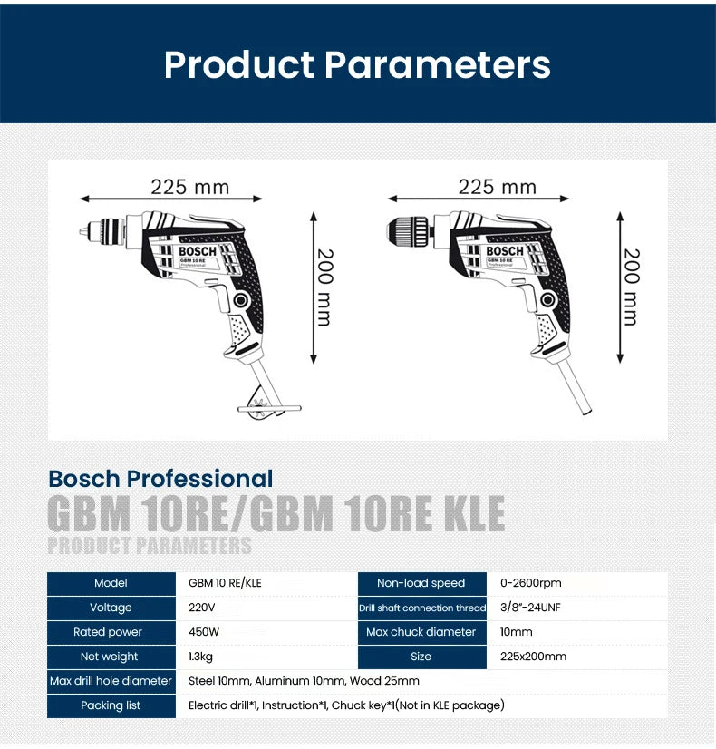 Bosch Electric Drill Screwdriver Gbm 400/6RE/10RE Rotary Drill 220V Adjustable Speed Strong Driller Power Tool for Wood Metal