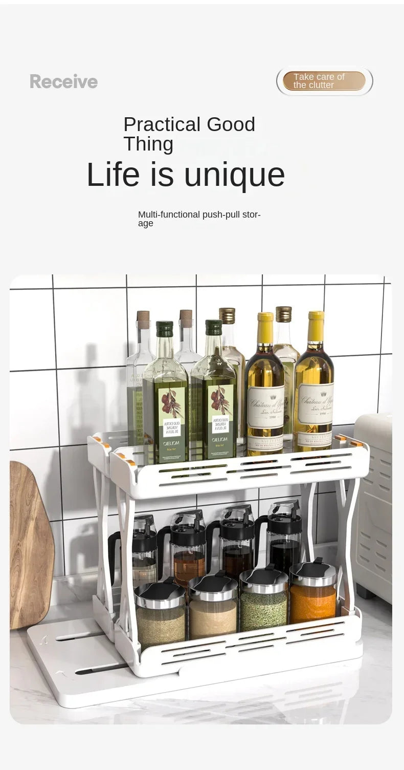 Kitchen Rotating Spice Rack 2 Tier Plastic Seasoning Spice Detachable Jar Storage Rack Pull Out Kitchen Cabinet Organiser
