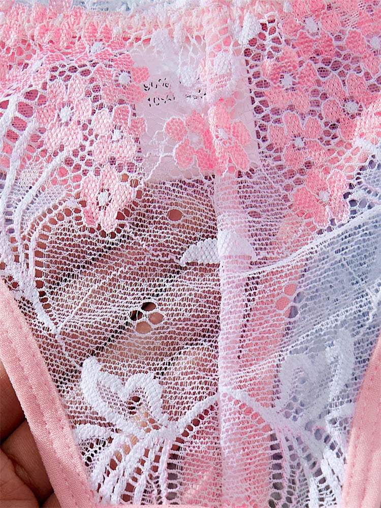 Fairy Lingerie Sweet Pink Bra and Panty Set Floral Lace Underwear elegant Lingerie 2 Pieces Push-Up Bra Ultra Thin Female Underwear