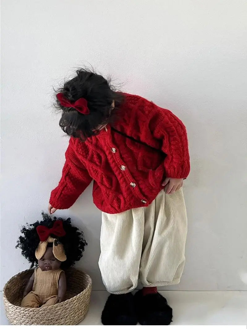 BabyStyle Strickjacke Mädchen Rundhals - Rot Gr.3-6 Unisex