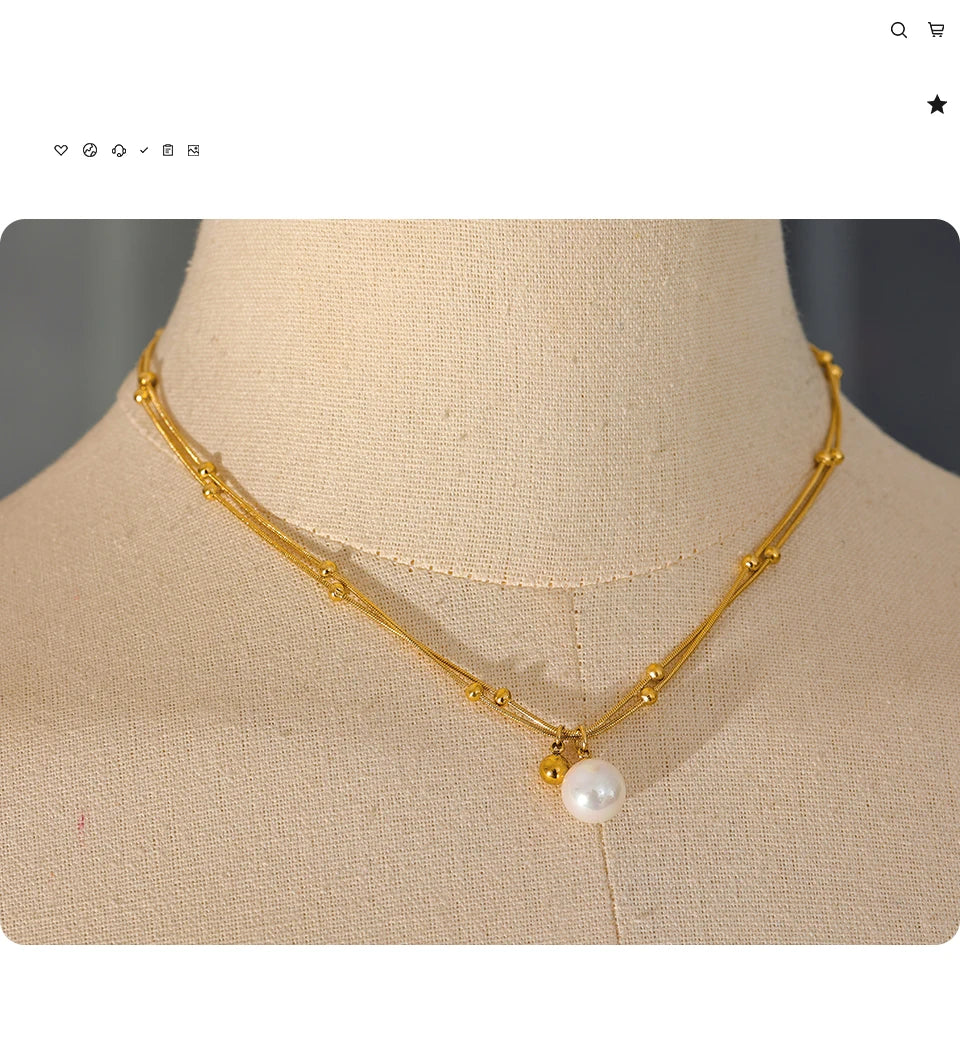 Yhpup Elegant Imitation Pearls Stainless Steel Round Beads Chain Pendant Necklace for Women Gold Silver Color Korean Jewelry