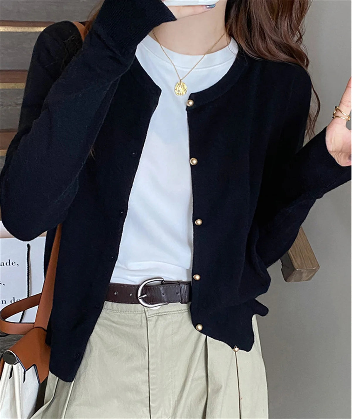 SDFBKCN Cardigan O-Kragen Strick Mit Knopfverschluss - Größe M Bis XL, Material Polyester, Länge Regular