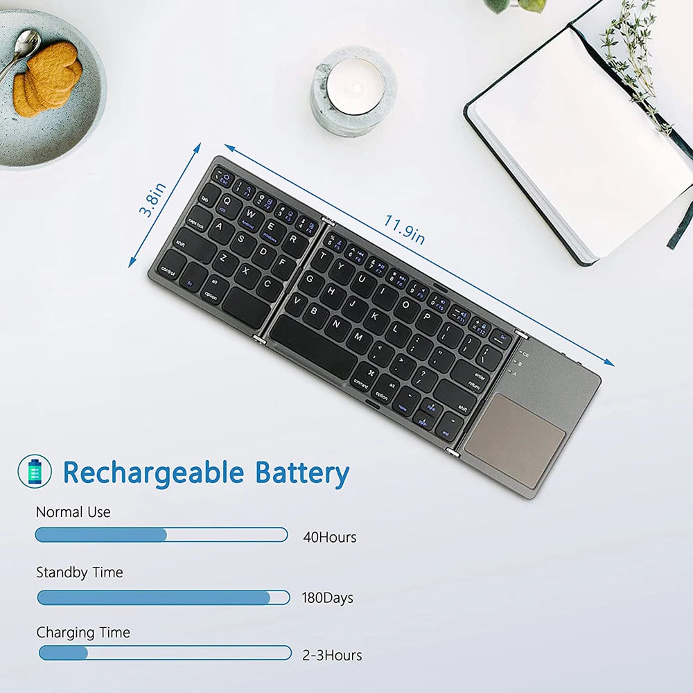 Bluetooth-Tastatur 2025: Portable Mini Three Folding Wireless Foldable Touchpad iOS Android Collection