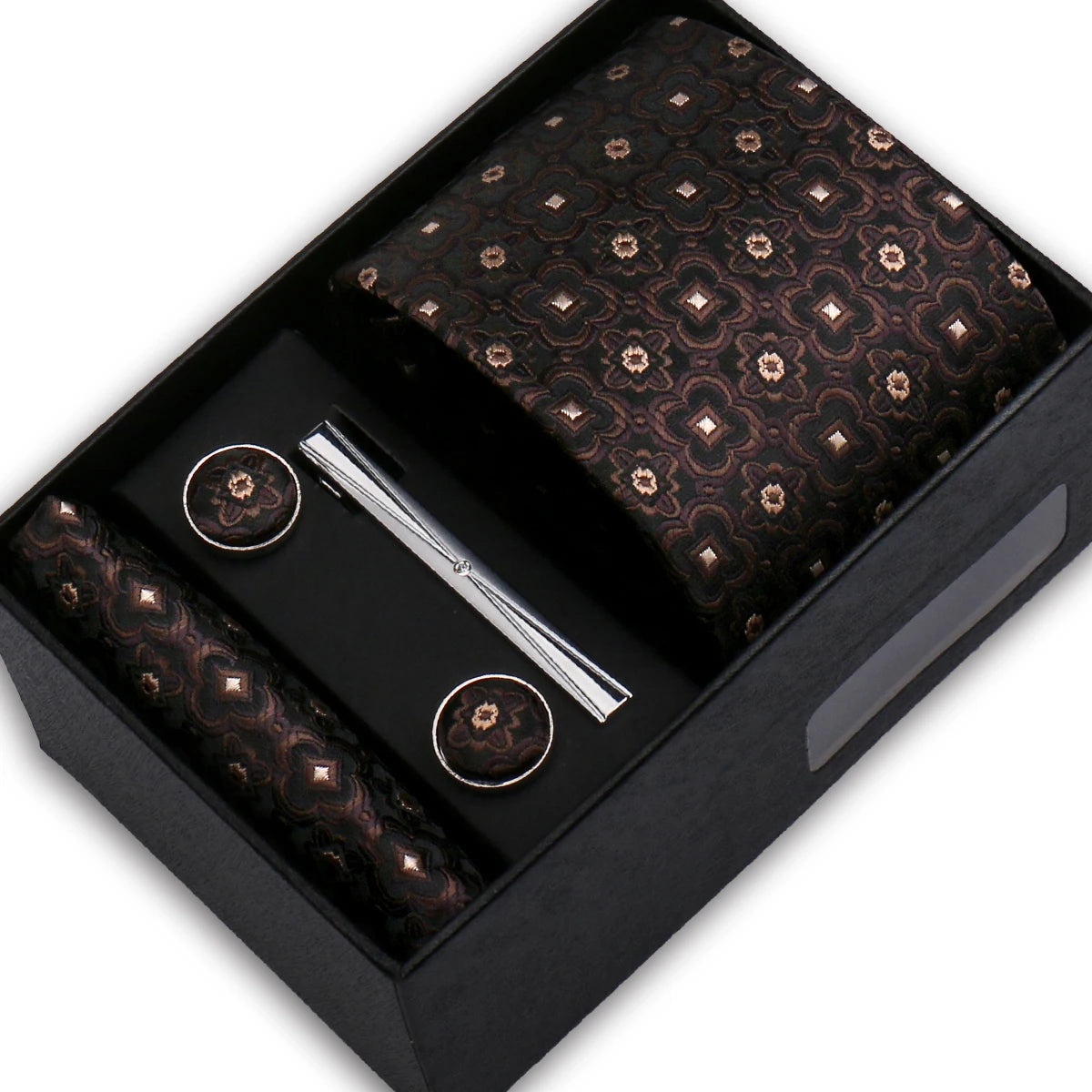 Elegant Men's Suit Necktie Gift Box Set Floral Tie Handchief Cufflinks Tie Clip 4-Piece Business Wedding Party Suit Accessories