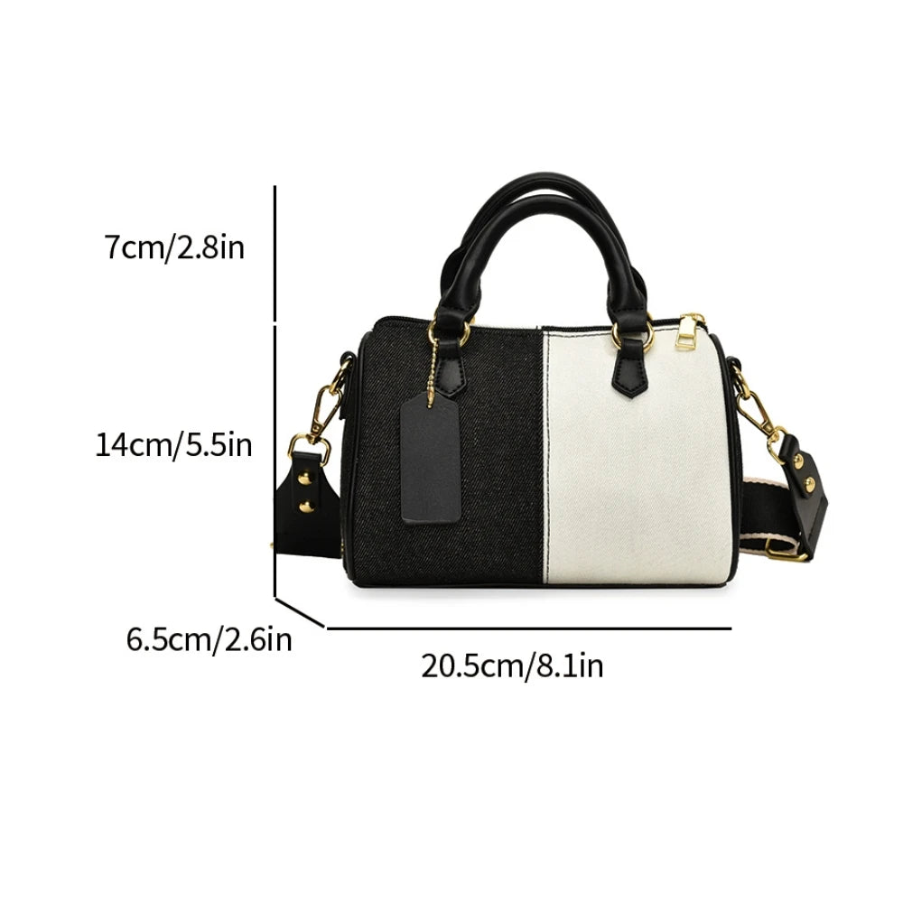 Patchwork Colorblock Mini Handbags For Women Denim Shoulder Cross Body Bags Casual Street Small Boston Bag 2024 Designer Purses