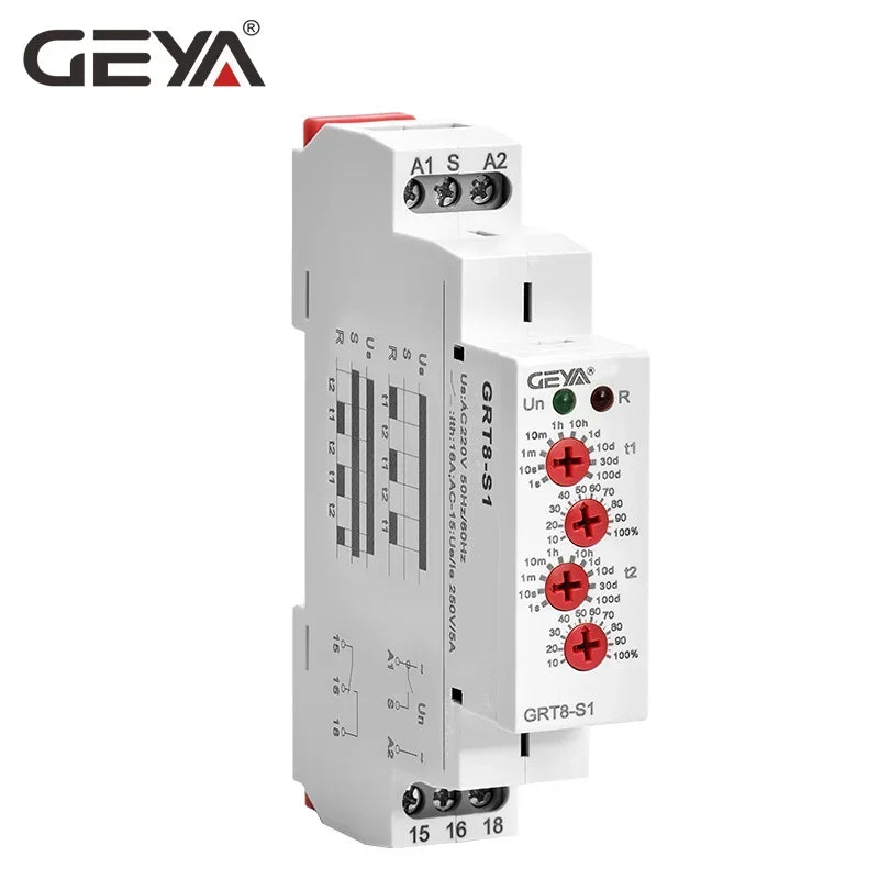 GEYA GRT8-S Asymmetrisches Zeitrelais 16A - SPDT Timer Relay AC/DC 12V-240V