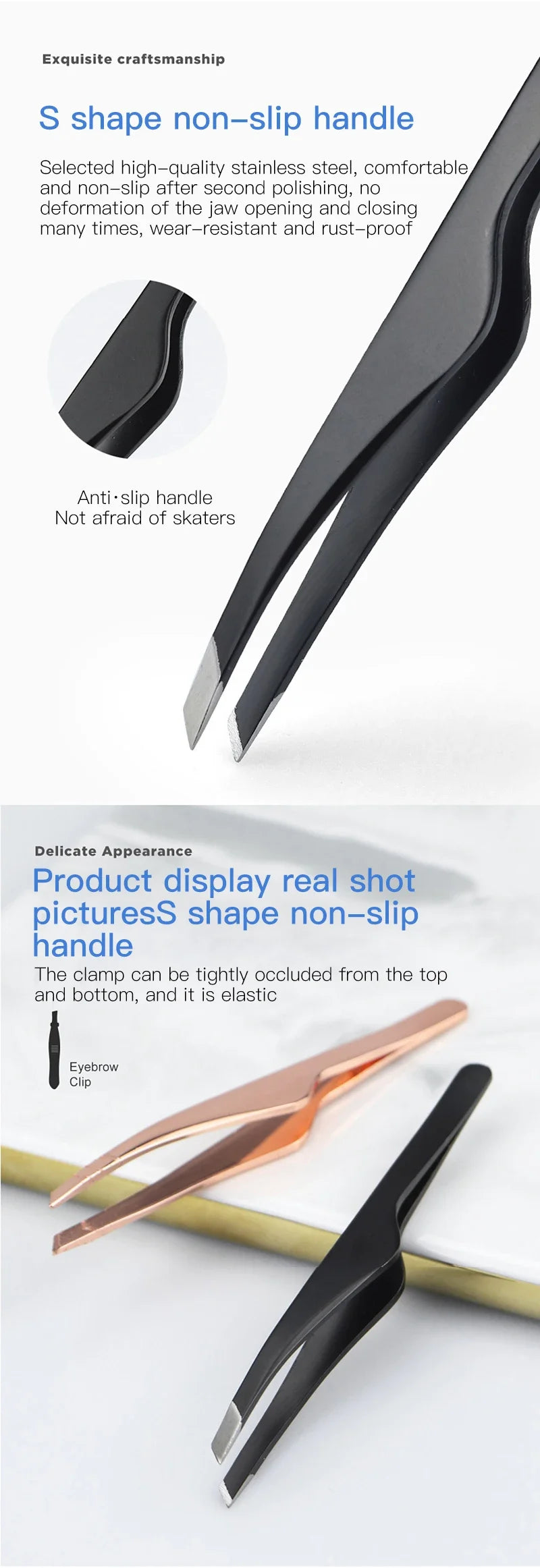 Hair Removal Tweezers Stainless Steel Eyebrow Tweezers Slant Tip Point Tip Flat Tip Rose Gold Silver Black Cosmetic Makeup Tools