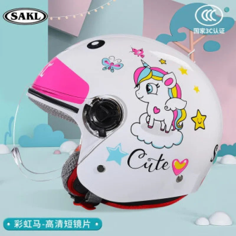 Children Cartoon Cute 4 season Motorcycle helmets Open face electric car bike child helmet for kids boy girl unicorn casco moto