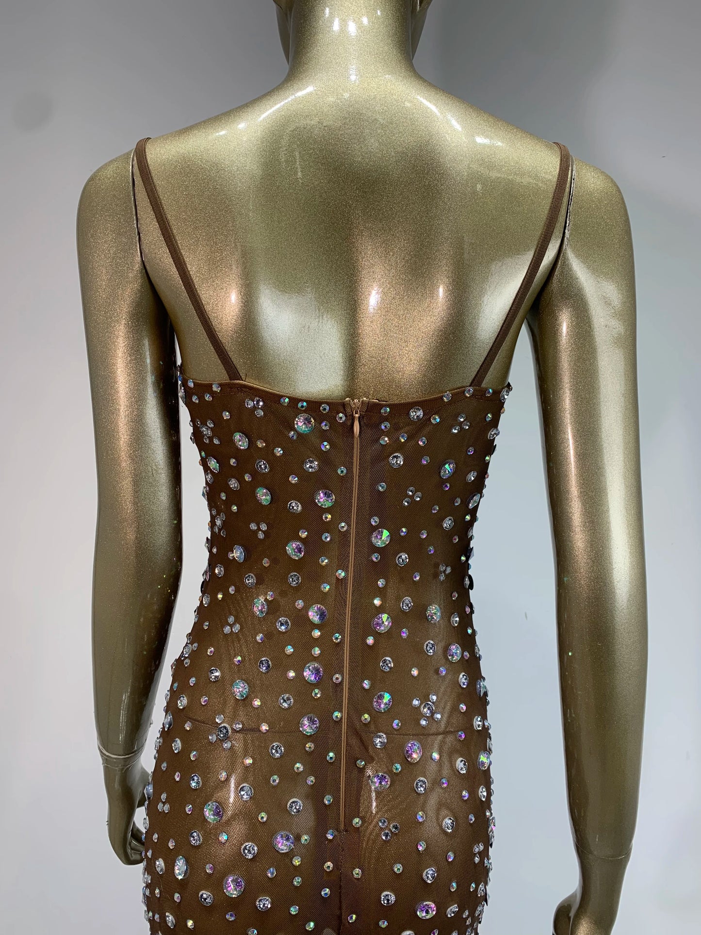 Aurelia Elegantes Kleid Transparent - Strass Ärmellos S