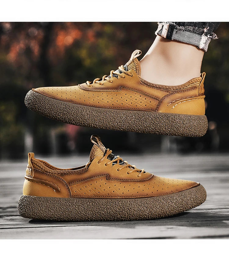 Sneakers for Men Comfortable Classic Outdoor Casual Skate Shoes Male Fashion Non-Slip Genuine Leather Skateboard Shoes Flats