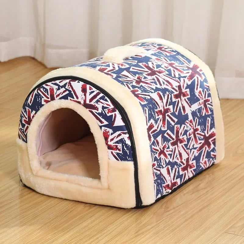 Winter Pet Cat Bed Foldable Dog House Dog Villa Sleep Kennel Removable Nest Warm Enclosed Cave Sofa Big Dog Kennel Pet Supplies