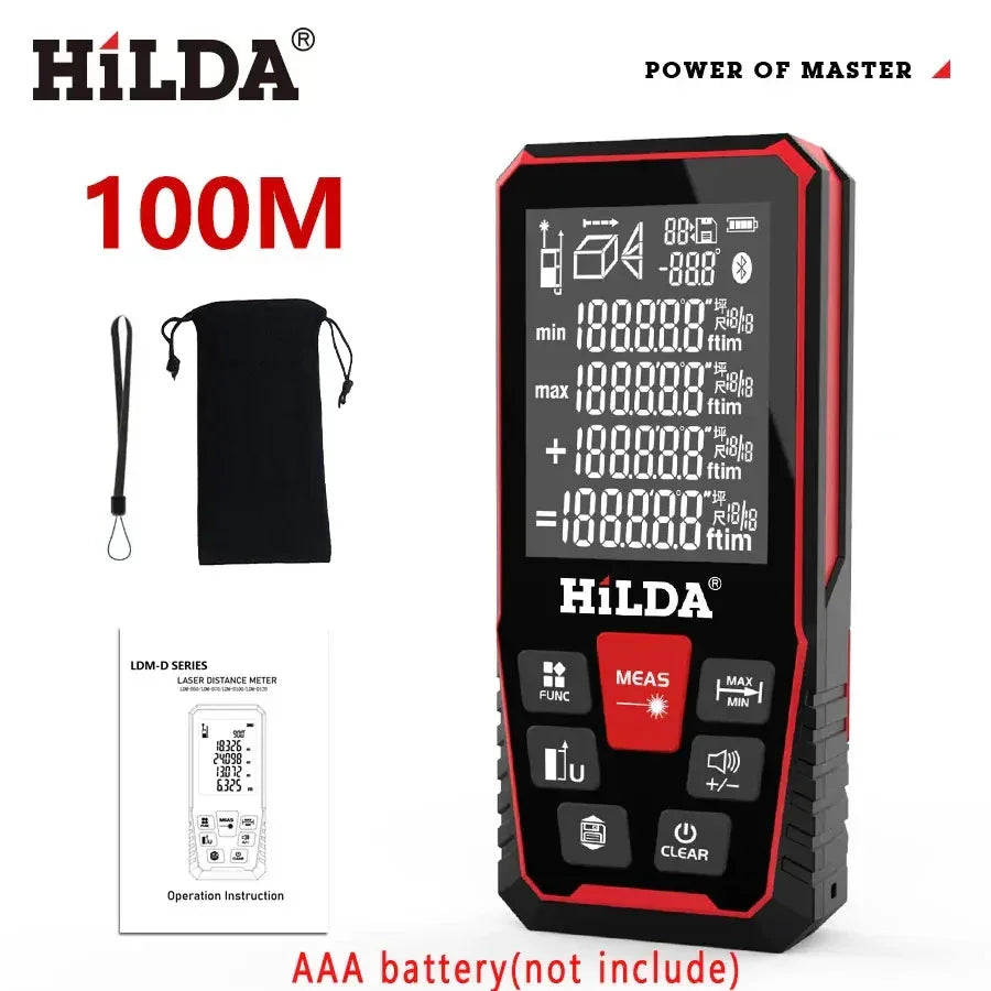 HILDA Laser Distance 50M/100M/120M Rangefinder Profesional Meter Laser Range Finder Ruler Test Tool - Golden Bridge Store