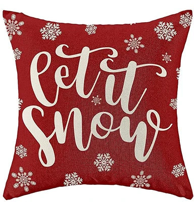 Christmas Pillowcase, Red Pillow Cover Farmhouse Snowflake Christmas Linen Pillowcase Suitable for Sofa Home Decoration