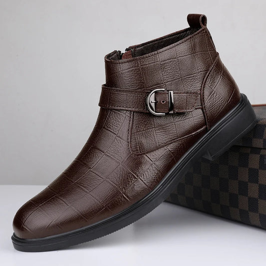 YEISNDOOCN Chelsea Boots Handgefertigtes Leder - Größe 42, Knöchelhoher Schaft, Flacher Absatz