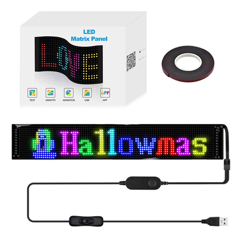 LED-Matrix-Pixel-Panel, Scrollendes Helliges Werbe-LED-Schild, Flexibles USB 5V LED-Auto-Schild Bluetooth-App-Steuerung