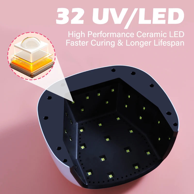 UV LED Nail Lamp Nail Dryer with LCD Display Auto Sensor 4 Timer Setting Gel Curing Lamp Gel Polish Light 32 Bead for Home Salon