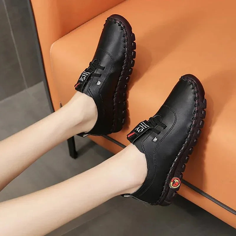 Sneakers Women Shoes Leather Loafers Shoes for Women Comfortable Slip on Shoes Hand Sewing Thread Mom Shoes Zapatillas De Mujer