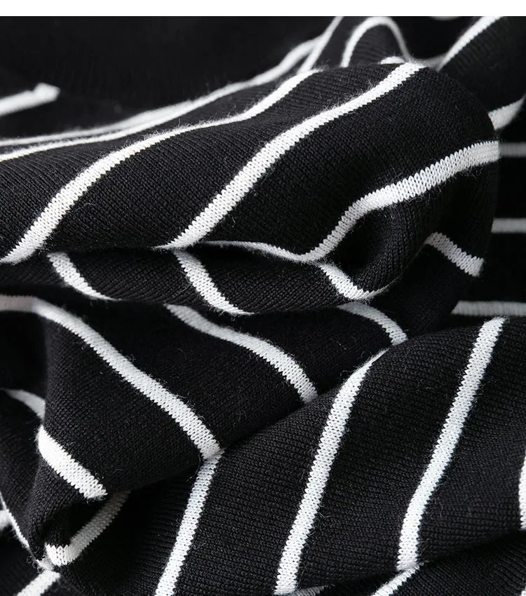 Women Knit T-Shirt 70% Mulberrry Silk 30% Cotton Round Neck Stripes Short Sleeve Sweater Pullover Top Shirt L XL XXL LY040