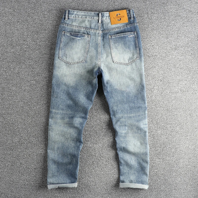 Trendy Men's New Fashion American Style Retro Washed Straight Jeans Loose Casual Trousers