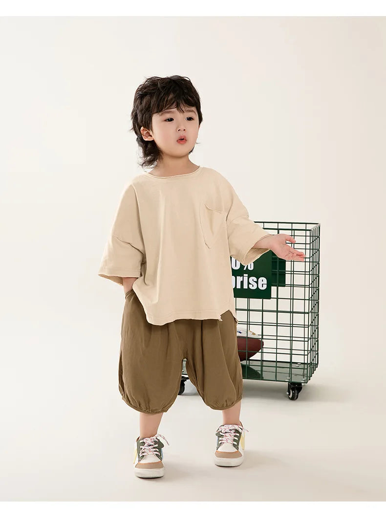 Tricou pentru băieți 2025: Guler rotund în stil coreean - Colecția minimalistă premium