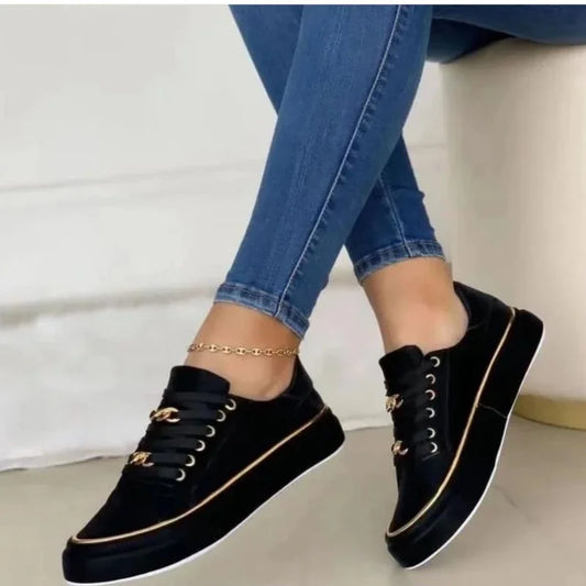 Damen Sneakers Runde Zehen Schnürung Flach Stilvoll Leder Casual Schuh Komfortabel Frauen Vulkanisierte Schuhe Leichte Tenis De Mujer