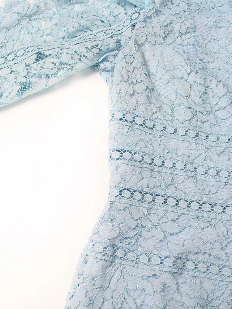 TWOTWINSTYLE Elegant Dresses For Women Stand Collar Long Sleeve High Waist Embroidery Slim Dress Female Fashion Clothing 2023