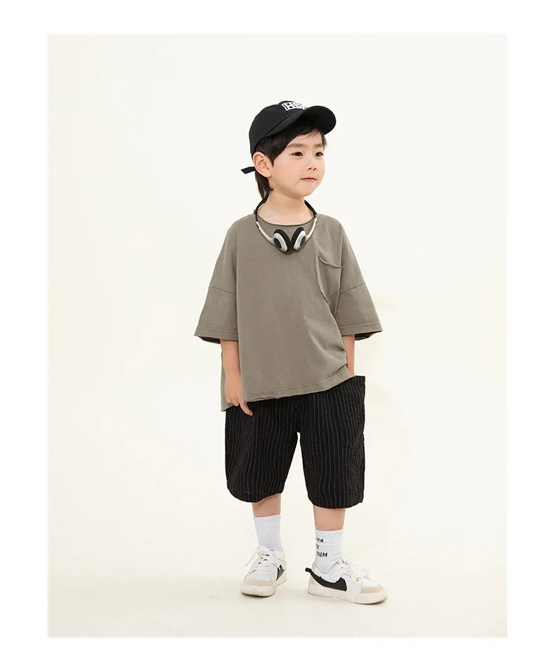 Jungen-T-Shirt 2025: Korean-Style Rundhals - Minimalist Premium Collection