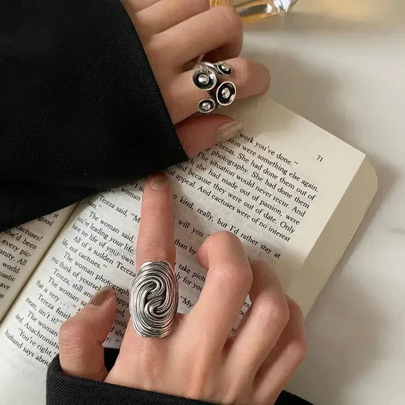 Vintage Exaggerated Irregular Ring Punk Geometric Flower Opening Adjustable Rings for Women Men Finger Jewelry Party Gifts