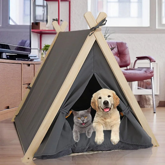 Pet Tent Nest Removable and Easy To Wash with Thick Soft and Comfortable Pad Warm Wooden Tent Bed Suitable for Cats and Dogs