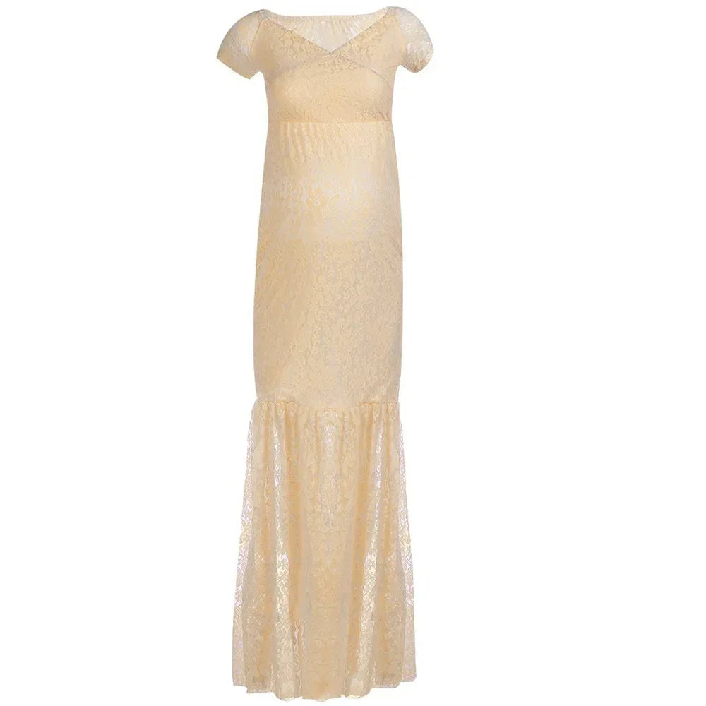 Amelia Meerjungfrau Umstandskleid - Spitze Maxi Elastik - Golden Bridge Store