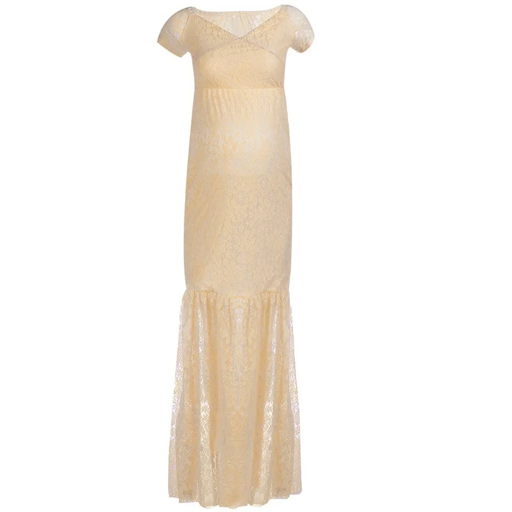 Amelia Meerjungfrau Umstandskleid - Spitze Maxi Elastik - Golden Bridge Store