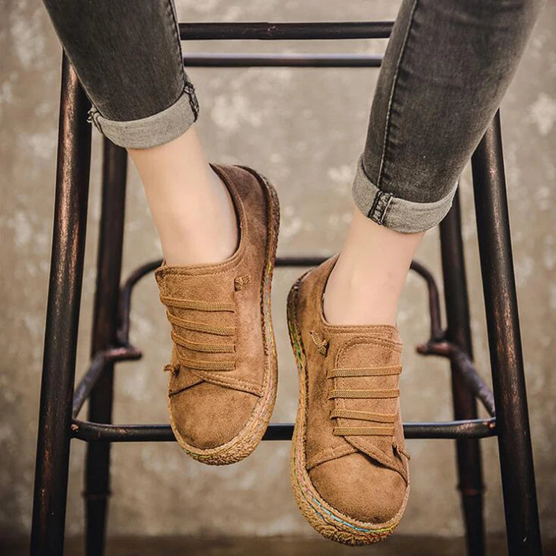 Frauen Schuhe Flachboden Schnürsenkel Loafers Damen Neuem Herbst Casual Outdoor Lazy Schuhe Komfortabel Leicht Solid Color Flat Schuhe