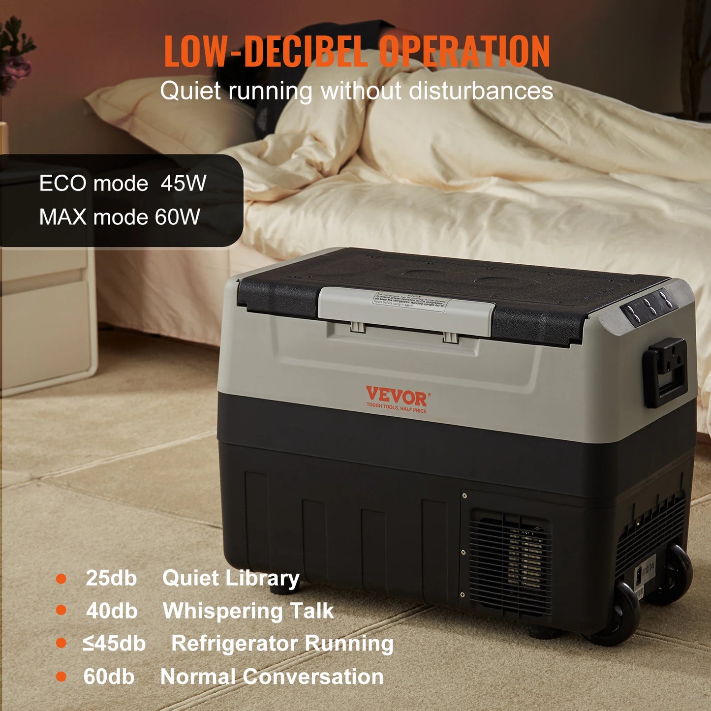 VEVOR 35L/45L/55L Portabler, Faltbarer Auto-Kühlschrank mit Rad, Kompressor, Gefrierfach für Camping, Picknicks, Auto, Zuhause, Reisen