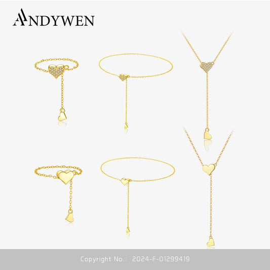 ANDYWEN 925 Sterling Silber Transformer Kette Herzanhänger Charme Halskette Choker vergrößerbar Frauen Luxusjewekry