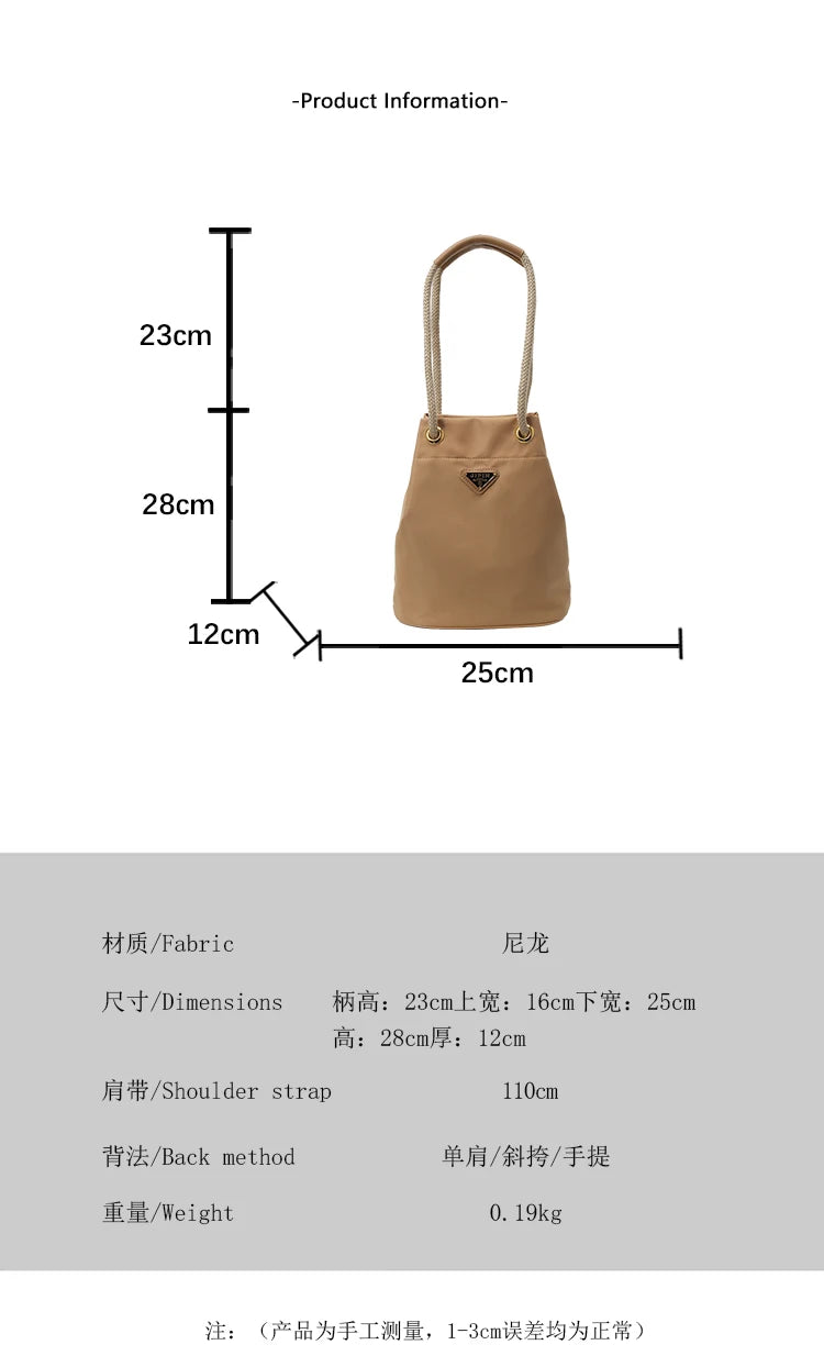 Simple Casual Versatile Women's Solid Color Nylon Cloth Single Shoulder Crossbody Bag Fashion Commuting Storage Bucket Bags