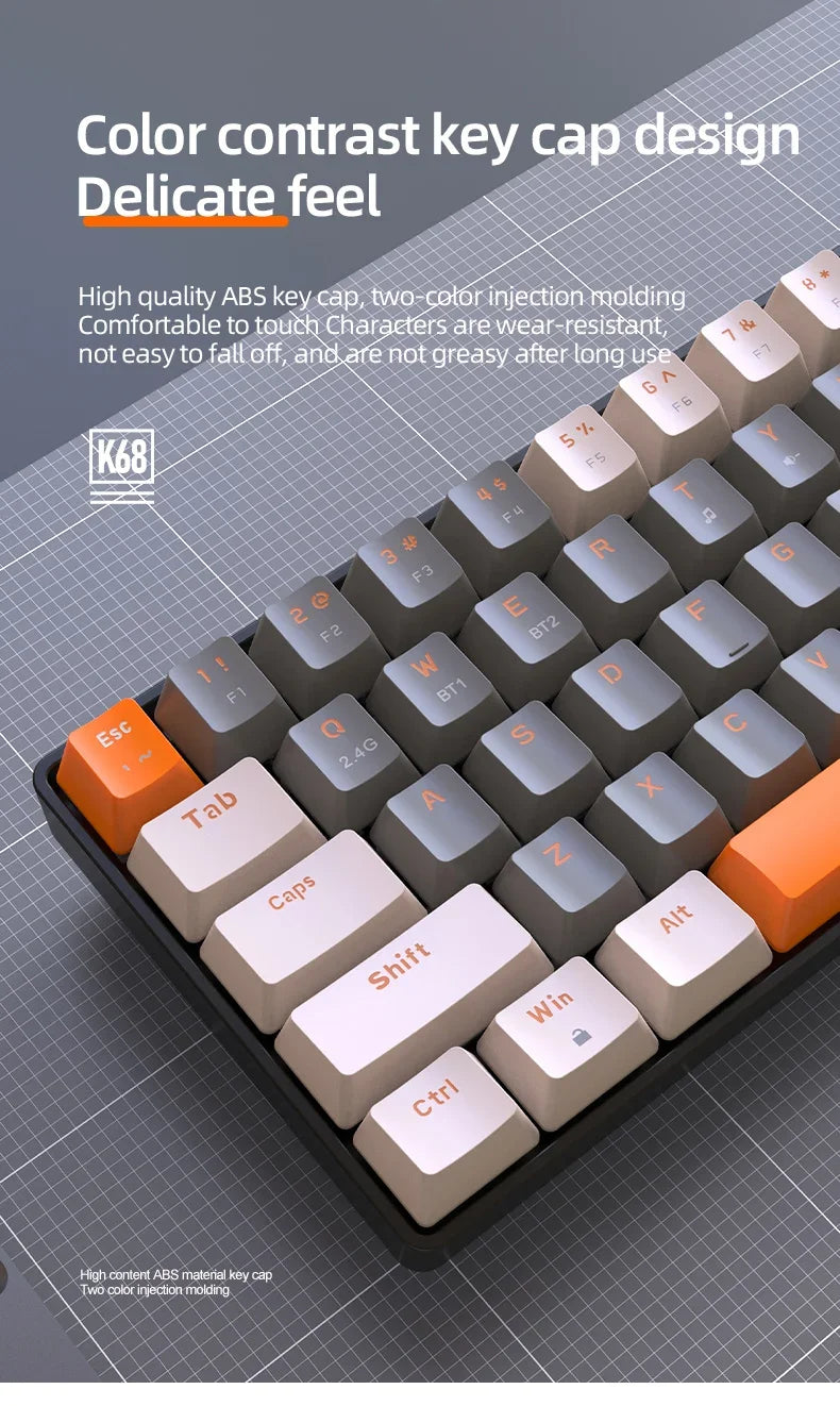 Gaming-Tastatur 2025: K68 Wireless Mechanical Hot-Swap - Red Switch Bluetooth Type-C Collection