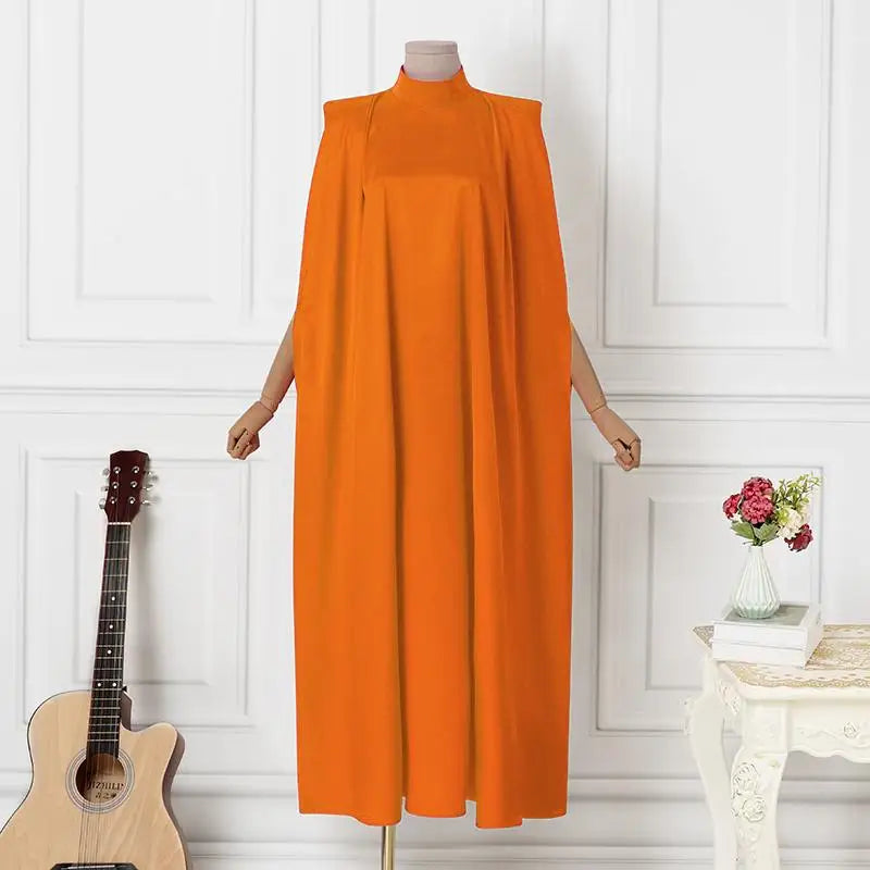 Elegant Evening Dress 2024 VONDA Women Pleated Stand Collar  Long Sleeve Satin Party Sundress Casual Solid Loose Robe Vestidos