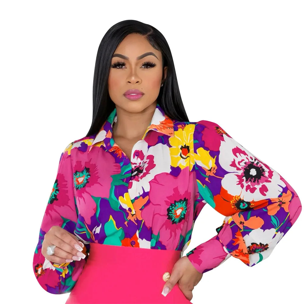 Elegant 2 Piece Set Women OL Outfits Fashion Business Long Sleeve Print Blouse Shirt High Waist Bodycon Skirt Sexy Office Work
